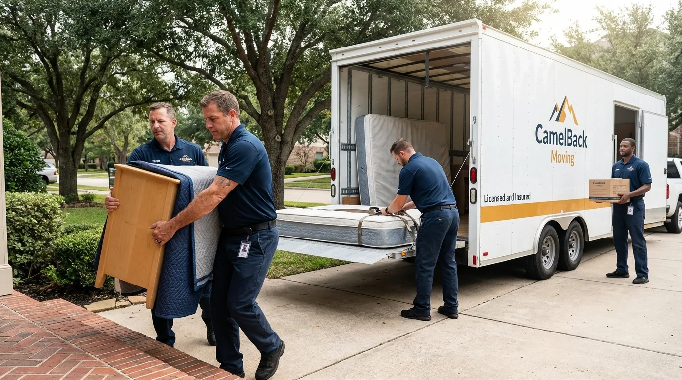 Crew loading residential truck for cross-state move from Tallahassee, FL