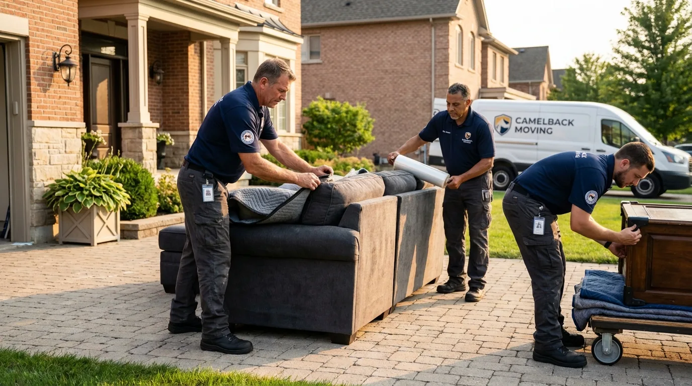 Large estate moving crew wrapping furniture in Tallahassee, FL
