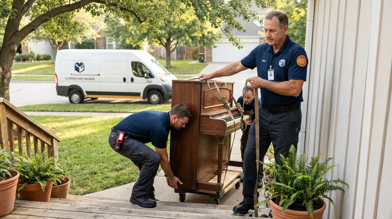 Licensed piano movers securing grand piano in Tallahassee, FL