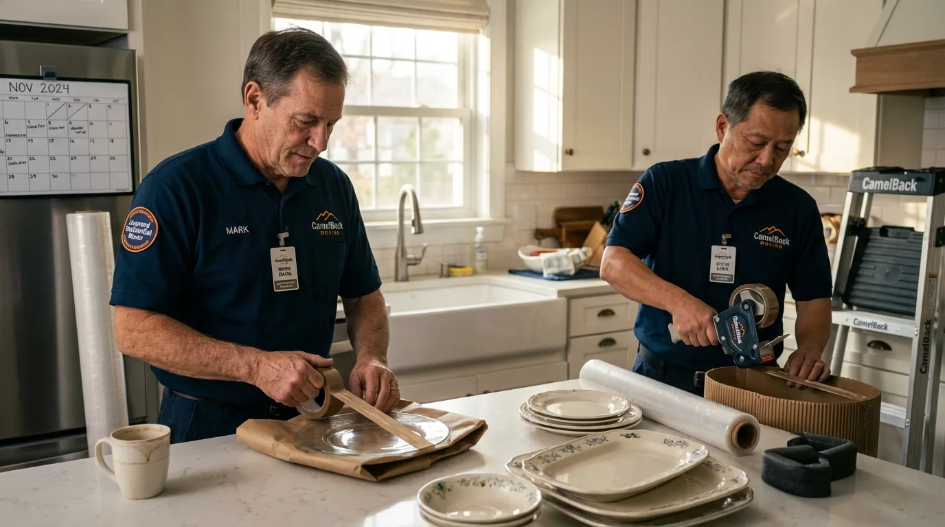 Professional crew packing kitchen dishware in Tallahassee, FL